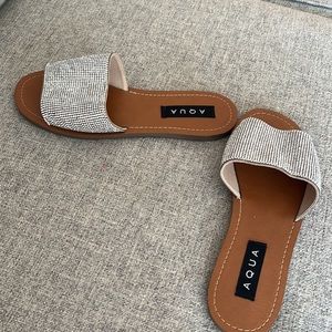 Aqua rhinestone slides size 7.5